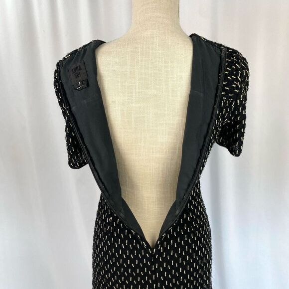 Anna Sui Designer Dress Black & Cream Knit Fit & Flare Midi Vintage Style - Picture 10 of 13